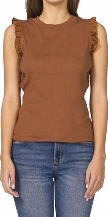 Dear John Denim Bridget Ruffle Sleeve Top In Brown