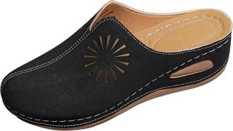 Generic Spring and Summer New Hollowed Out Breathable Heel Shoes for Women Comfortable One Foot Sandals for Women Slippers for Women Summer (Black, 7.5)