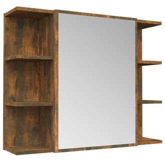 Berkfield Home Bathroom Mirror Cabinet Smoked Oak 80x20.5x64 cm Engineered Wood in Brown