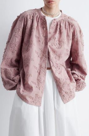 & Other Stories Oversize Floral Appliqu&eacute; Cotton Top in Pink Medium Dusty at Nordstrom Rack, Size 12