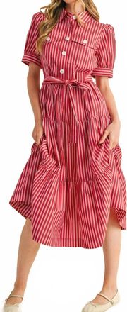 Merci Cora Stripe Shirt Dress In Red