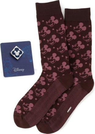 Cufflinks Inc. Mickey Mouse Polka Dot Socks & Lapel Pin Gift Set in Brown Multi at Nordstrom, Size 10-13