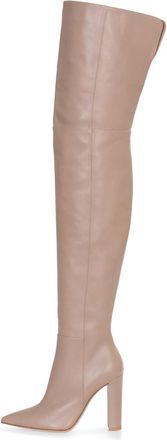 Generic Beige,7.5 UK,Womens Leather PU Thigh High Boots Pointy Toe Side Zippe Fashion Comfy Stiletto High Heel Over The Knee Boot Fall Winter Dress Shoes