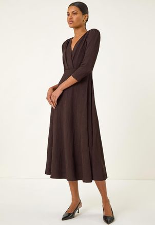 Roman Textured Wrap Midi Dress