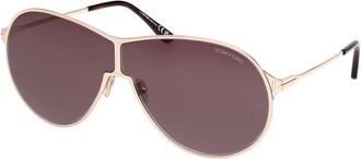 Tom Ford Sunglasses Aviator Full Rim, Shiny Deep Gold Frame And Brown Lens Ft117430E