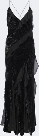 Roberto Cavalli Embellished ruffled velvet gown