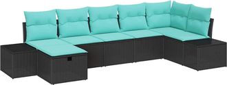 vidaXL Conjunto De Sof&aacute; De Jard&iacute;n 7 Uds. Negro Rat&aacute;n Sint&eacute;tico Vidaxl