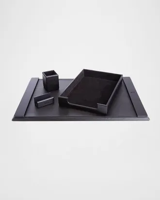 Royce Leather Monogrammed Leather Executive Desk Blotter & Accesory Set, Personalized