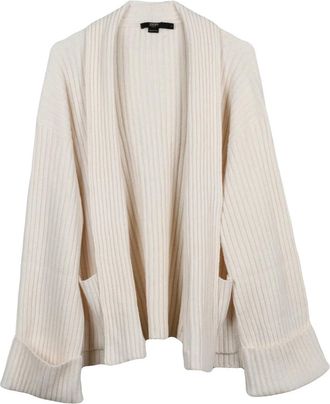 Seventy White Open-Front Ribbed Knit Wool Cardigan