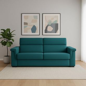 Dmora Sof&aacute; Fijo 3 Plazas Cantu, Desenfundable, Lavable Hecho En Italia, Reposabrazos, 225x95 Cm Azul