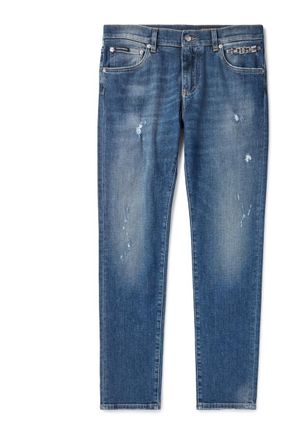 Dolce & Gabbana Slim-Fit Straight-Leg Embellished Distressed Jeans