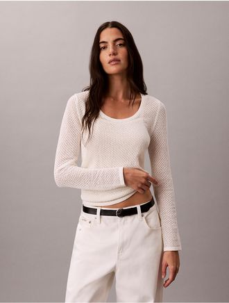 Calvin Klein Womens Boucle Pointelle Top - White - XL