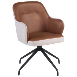 Beliani Silla Giratoria De Comedor Con Reposabrazos Tapizado De Tela Marr&oacute;n Y Beige Claro Stowe