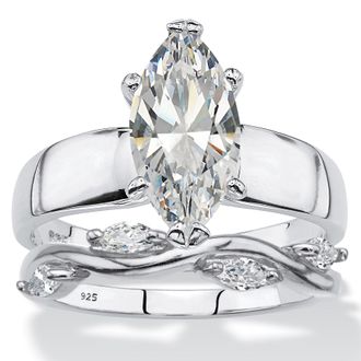 Palm Beach Jewelry 2.51 TCW Cubic Zirconia.925 Silver 2-Piece Solitaire and Vine Bridal Ring Set