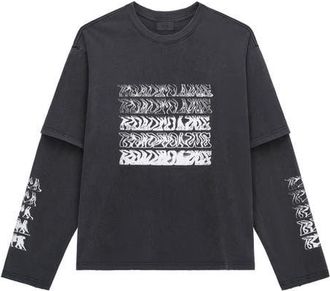 Rta Loris Double Layer Long Sleeve Graphic T-Shirt in Black Smoky at Nordstrom, Size Xxx-Large