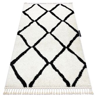 RugsX Rugsx - Alfombra Berber Cuadriculado Blanco Franjas Bereber Marroqu&iacute; Shaggy White 140x190 Cm