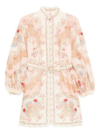 Zimmermann Daylight floral-pattern belted mini dress - women - Linen/Flax/Polyester - 0 - Neutrals