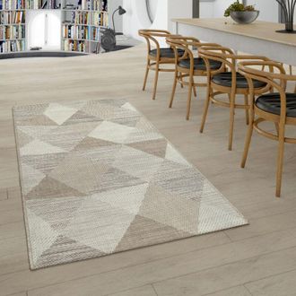 Paco Home Paco Home - Alfombra De Tejido Plano Interior Y Exterior Motivo Geom&eacute;trico Dise&ntilde;o Rombos Beige 160x230 Cm