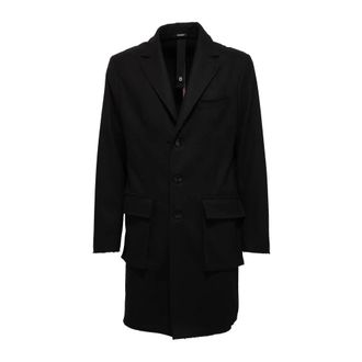 Officina36 Single-Breasted Coats, male, Black, Size: S Cappotto Taglio Vivo Interno Sfoderato