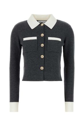 Self Portrait Dark Grey Stretch Wool Blend Cardigan