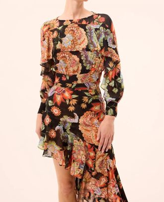 Misa Silvana Long Sleeve Top In Fiery Flora Chiffon