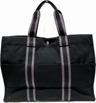 Herm&egrave;s Fourre Tout Black Canvas Tote Bag (Pre-Owned)