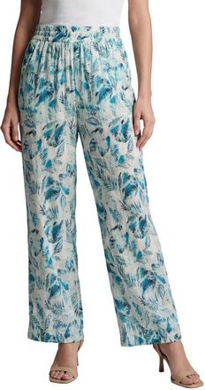 Roaman's Plus Size Hand Crinkled Wide Leg Pant in Turquoise Mixed Leaves at Nordstrom, Size 26