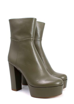 Ilio Smeraldo Olive Green Platform Leather Ankle Boots Size 41