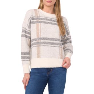 Halogen Plaid Jacquard Crewneck Sweater in New Ivory at Nordstrom Rack, Size Xx-Large