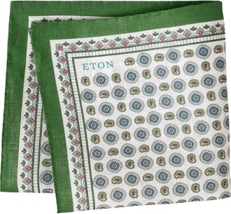 Eton Geometric Print Linen Pocket Square in Medium Green at Nordstrom