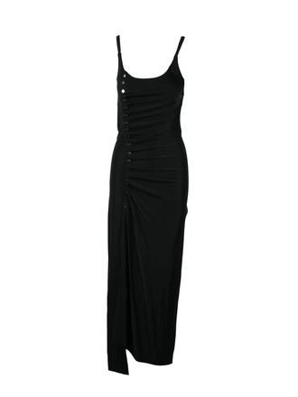 Paco Rabanne Ruched Midi Dress with Snap Button Detail
