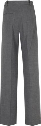 Self Portrait Gray Front Pleats Straight-Leg Tailored Pants