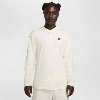 Nike Club Henley Shirt Mens Sail Cotton Long Sleeve Relaxed Fit DSGL392