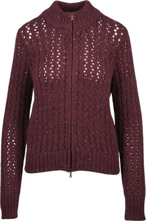 Eleventy Cardigan met ronde hals en rits - Dames - Vesten - Rood - S - Wol - Truien & Vesten