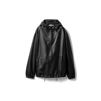 Miu Miu Nappa Leather Hoodie Jacket, Woman, Black, Size 38