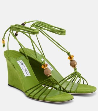 Jimmy Choo London Lola embellished suede wedge sandals
