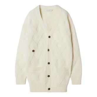 Lanvin Losvallende Cardigan in Kabelgebreide Wol - Heren - Truien - Beige - Maat: S/M Wol