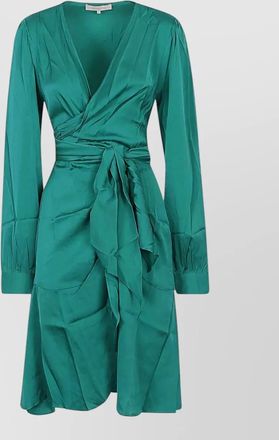 Nouvelle/Silk95Five silk v-neck knotted long-sleeve flared short dress