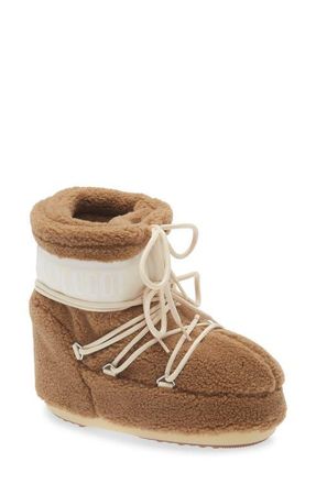 Moon Boot Icon High Pile Fleece Low Boot in Camel at Nordstrom, Size 39