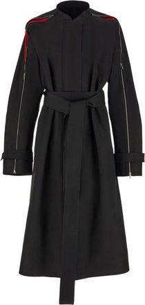 Ferragamo Zwarte Trenchcoat met Ritsdetails - Dames - Jas met riem - Zwart - XS - Katoen - Jassen