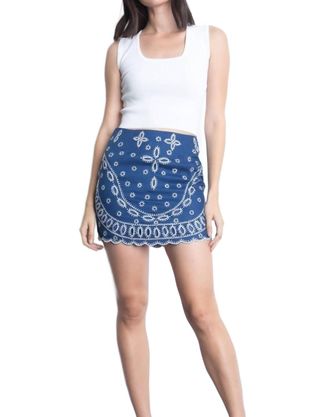 Karina Grimaldi Illiana Embroidered Linen Skirt In Denim