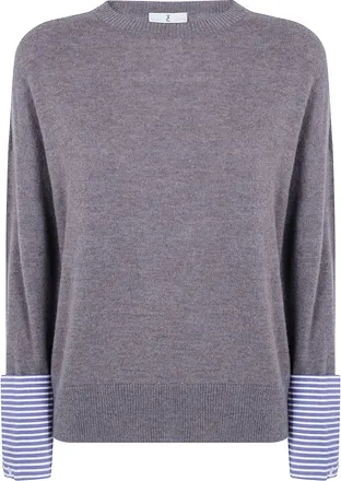 Whyci Sweater Striped Cuff Round Neck