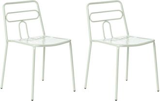 Beliani Set of 2 Garden Chairs Light Green Steel Frame Stackable Outdoor Patio Modern AGEROLA
