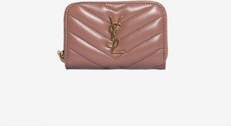Saint Laurent Mini-Brieftasche aus gestepptem Leder mit Zip Cassandre