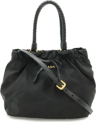 Prada Black Nero Nylon Leather Handbag Shoulder Bag Tote Bag (Pre-Owned)