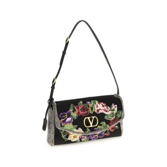 Valentino Garavani Womens Black Satin Shoulder Bag