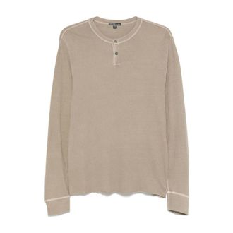 James Perse Long Sleeve Tops, male, Beige, Size: L Beige Henley Neck Long-Sleeve T-Shirt