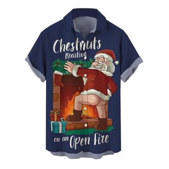 Generic Christmas Shirts For Men Uk Funny Santa Snowman Print Xmas Shirt Short Sleeves MenS Christmas Casual Print Lapel Button-Down Shirt Topreindeer Elk 3D 