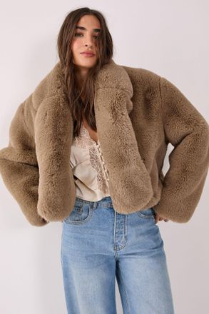 NASTY GAL Womens Cropped Collar Faux Fur Jacket - Mink - Size 12 UK