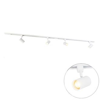 QAZQA Sistema de carril monof&aacute;sico 4 focos blanco